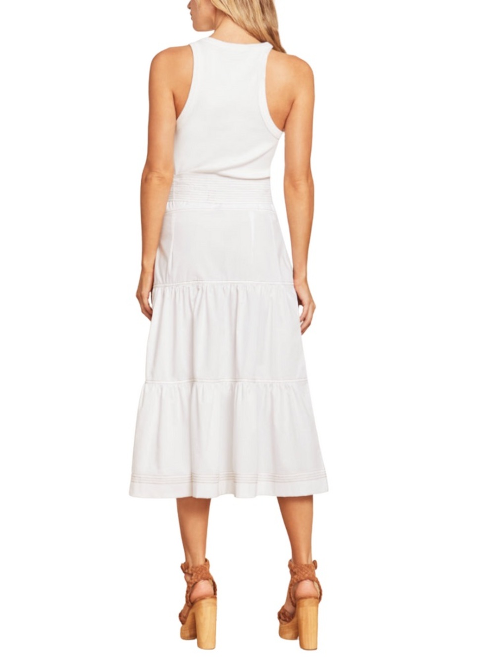 Veronica Beard Austyn Tiered White Midi Dress Tie Waist Size M - Picture 3 of 11